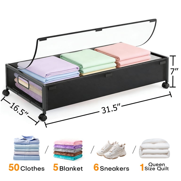GARITIN rolling under-bed storage container with clear lid